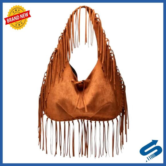 Large Faux Suede Tote Bag with Tassel Shoulder Purse Top Handle Satchel